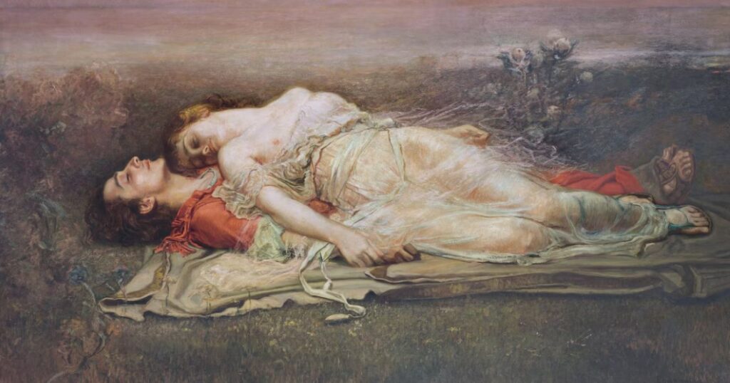 Tristan et Yseult dans la mort. Illustration: "Tristan et Yseult", toile de Rogelio de Egusquiza 